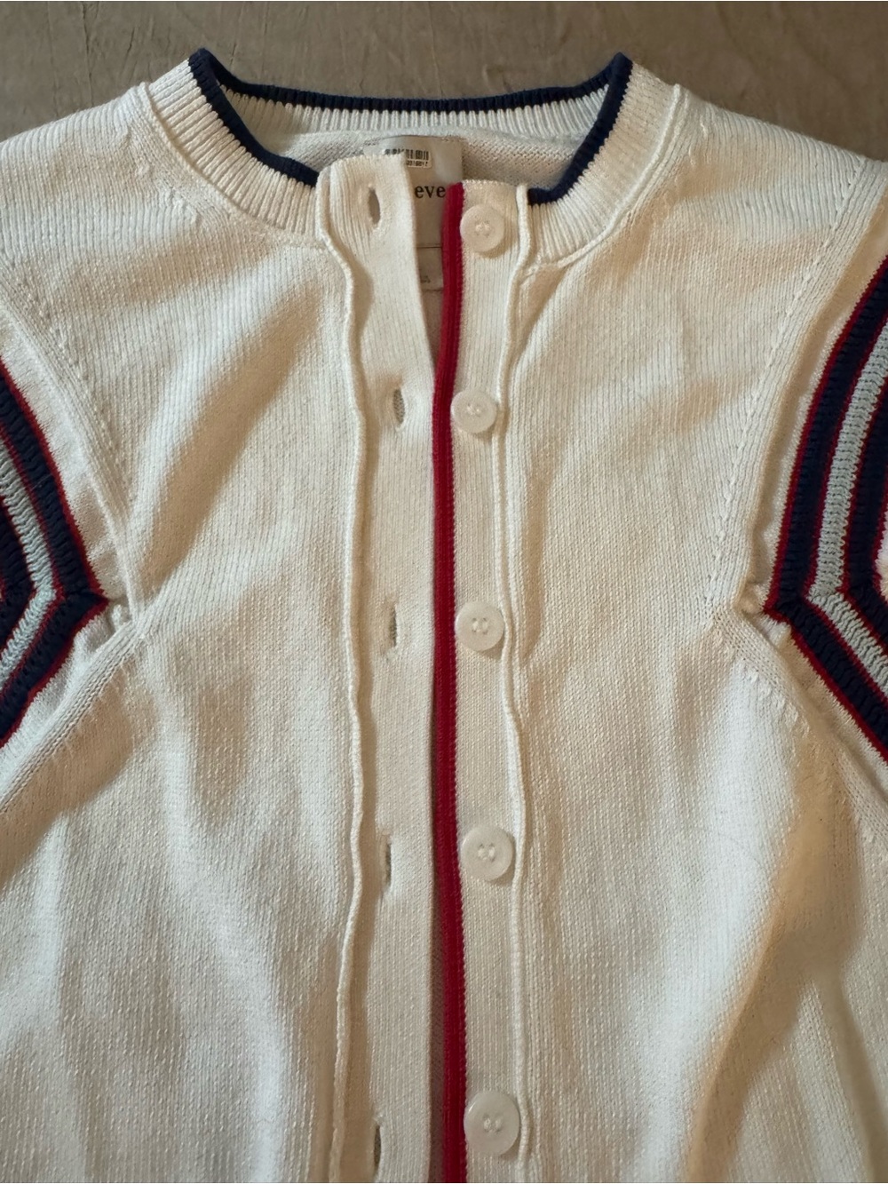 Maeve White Cropped Cardigan with Navy and Red Trim Size Large - Picture 8 of 16